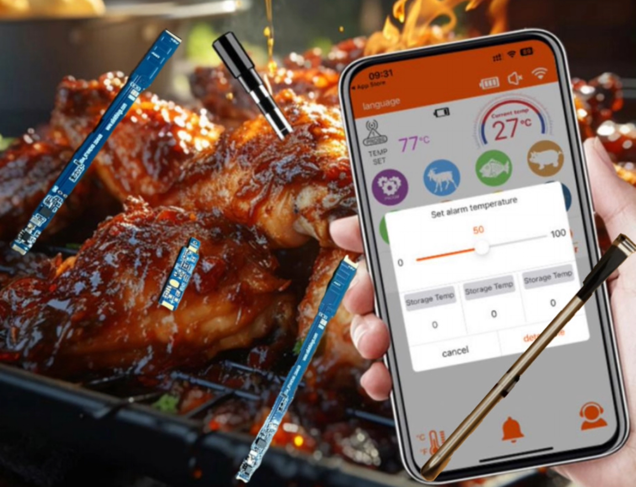 BBQ蓝牙温度探针烧烤蓝牙肉类温度探针方案